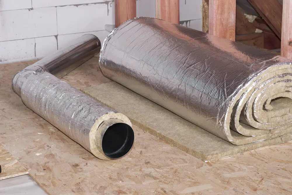 air duct insulation and mineral wool in crawl space for protection against water damage