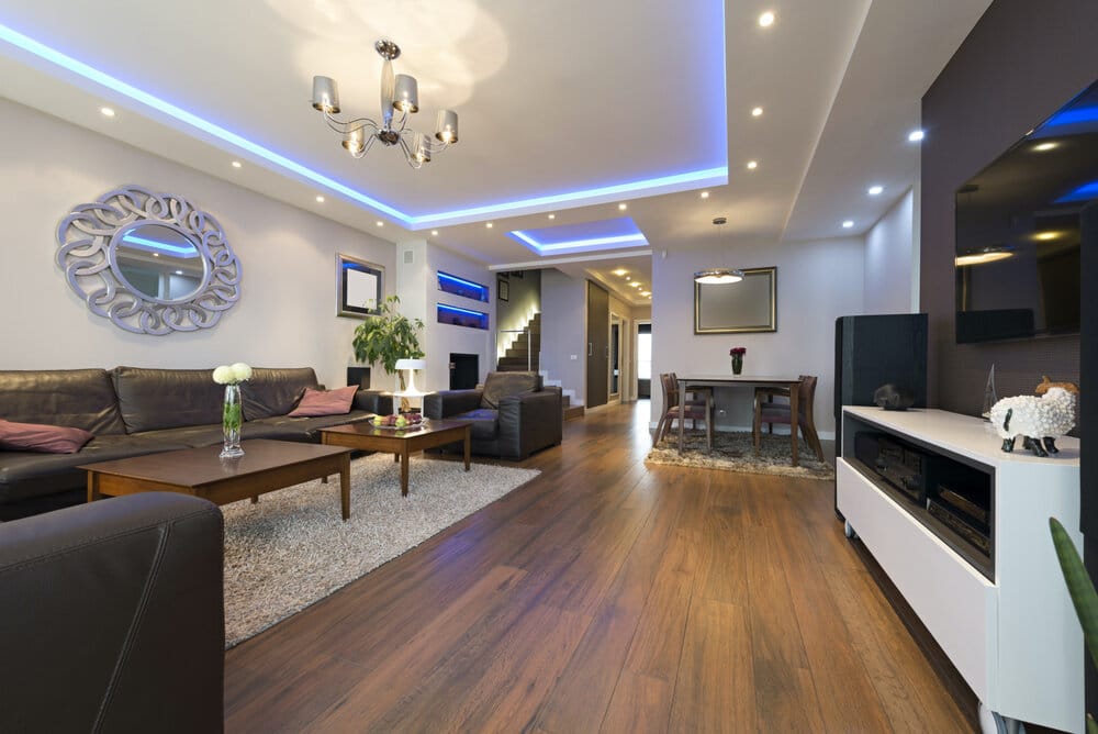 recessed led lighting in a spacious living room